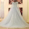 2022 Blue Off the Shoulder Wedding Dresses With Lopagble Cape Pärlor Pärlor Applique Elegant Lace-Up Back Bridal Wedding Clows Real Photo