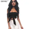 Sibybo Bow Shirt Camisole女性トップ2018セクシーオフショルダーニューファッションパーティースリムバックレス女性クロップトップスBlusa S920