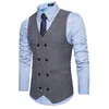 Brown Double Breasted Colete Mens Coletes Listrado Slim Fit Waistcoat Britânico Vintage Blazer Sem Mangas Jaqueta S-XXL