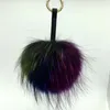 Ms.minshu Real Raccoon Pompom Keychain Multi Colors Färgglada Fox Fur Ball Key Chain Fur Charm för väska Stor Pompom