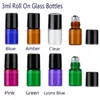 50pcs/Lot 3ml Glass Roll On Bottles Amber Blue Clear Pink Green With Stainless Steel Ball Black Cap for Essential Oil