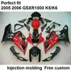 스즈키 용 선물 7 개 GSXR1000 2005 검정색 적색 사출 성형 페어링 키트 GSXR1000 05 06 CP56