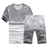 Mens Clothing Set Summer Beach Vacation Tracksuit Set Casual Solid Men Shorts Sets Top Short-Sleeved Shirt +Shorts 5XL