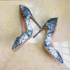 A nova cobra azul espirrando cobra com sapatos de salto alto pontiagudos finos, elegantes sapatos femininos sensuais, 33-45 metros sapatos