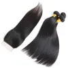 Malaisie Extensions de tissage de cheveux raides 100% faisceaux de cheveux vierges humains non transformés avec fermeture à lacet 4x4 Usine brésilienne de cheveux humains