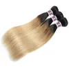 T1B27 Miel Blonde Ombre Faisceaux de Cheveux Humains avec Fermeture Droite Pré Colorée Brésilienne Vierge Cheveux Armure 3 Faisceaux avec 4x4 Lace5955074