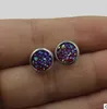 Moda 8 milímetros de aço inoxidável druzy Brincos Resina drusy Dome Seals Cabochon Stud Brincos para Mulheres Jóias