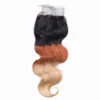 Body Wave # 1B / 33/27 Miel Blonde Ombre Vierges Cheveux Weaves avec Fermeture à Dentelle 4x4 Trois Tons Couleur Brésilienne Cheveux Humains Bundles