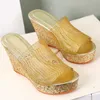 Most popular summer women Sandals Fashion Slippers 2018 New summer Sequins Mesh wedges Platform Shoes High Heel Shoes Sandals Women Slippers