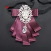 Fashion Double Cloth Wedding Groom Ribbons With Oval Rhinestone Brooches For Men Suit Bow Tie 9 Colors Good Quality Wholesale