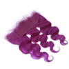 Purple Color Indian Ciała Fala Ludzki Wail Extensions Weft Rozszerzenia z frontal czystym purpurowym 13x4 pełna koronkowa zamknięcie czołowe z wiązkami dziewiczych włosów