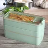 WorthBuy Japanese Microwave Lunchbox för barnskola Miljövänlig BPA Gratis Vete Straw Bento Box Kök Plast Food Container