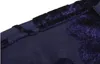 أعلى الأزياء الفاخرة رجل المخملية اللباس قمصان الشتاء الدافئة قميص سميك رسمي يتأهل زهرة نمط الحرير قميص أسود أزرق