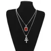Bijoux hip hop bijoux égyptien grand ankh clés pendentifs colliers ensembles mini-carré rubis sapphire avec cross charme lien cubain pour hommes fash268s