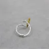 Vintage Thai Silver Leaf Bird Justerbar Band Ring 925 Sterling Siver Ringar för Girl Women Present Smycken Py