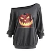 Damskie Bluzki Koszule Diagonal Ramię Halloween Dynia Drukuj Top Koszula Kobiety Plus Rozmiar Z Długim Rękawem Skew Neck Tee Bluzka