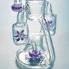 Double Recycleur Unique Narguilés Verre Bongs D'eau Hélice Percolater Conduites D'eau Vert Violet 14mm Femelle Joint Oil Rigs XL167