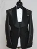 Özel Yapılmış Siyah Beyaz Nokta Damat Smokin Groomsmen Erkek Gelinlik Popüler Adam Ceket Blazer 3 Parça Suit (Ceket + Pantolon + Yelek + Kravat) 1020
