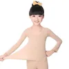 Yeni uzun kollu ten rengi dans iç çamaşırı takım elbise çocuklar kızlar yetişkin çıplak yüksek elastik jimnastik bale dansı bodysuit