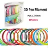 DHL / FedEx Gratis 20Colors / Väska 3D Skrivarpennfilament ABS / PLA 1.75mm 3D-tryckpennmaterial 20 Färg 10m / Förpackning