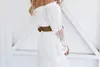 2021 Sexy Slash Pescoço Estilo Vestidos Saia Branco Elegante Lace Longo Vestido Casual Para Praia