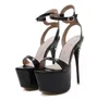 16cm rot schwarz Knöchelriemchen Ultra Plateau High Heels Damen Sommersandalen Hochzeitsschuhe Größe 34 bis 40