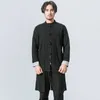 Abbigliamento Kongfu cinese da uomo con colletto alla coreana, trench lungo in lino di coon, giacca cardigan slim fit casual moda maschile