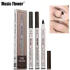 Muziek bloem vloeibare wenkbrauw pen enhancer vier hoofd wenkbrauw enhancer waterdicht 3 kleuren kastanje bruin donkergrijs make-up DHL gratis verzending