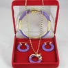 Costume Jewellery Purple Jade Bangle Earring Dragon Pendant Set<<<free shipping