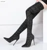 2018 New women high heels fashion boots elastic cloth thigh high boots glitter women booties over knee high booties shiny mujer botas