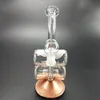 Bong en verre plaqué or Narguilé Bébé Double baril Recycleur Tuyau d'eau de vapeur S Plates-formes pétrolières Turbine Perc Bongs