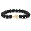 Bracciale con croce elastica perline di pietra lavica nera naturale a 9 colori Bracciale con diffusore di olio essenziale Bracciale con perline di roccia vulcanica