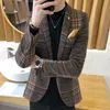 Boutique Fashion Classic Plaid Mens Suit Coats Single Buckle Wedding Dress Casual Jacket Men Blazer xl