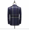 3 Piece Jacket Vest Pant Custom Made Nevy Blue Men Suits Tailor Make Suit Wedding Male Fit Plaid Business Tuxedo304D