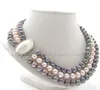 Prix de gros 16new ^ ^ Magnifique collier de perles d'eau douce rondes 17-19 "3 rangs 9mm noir rose