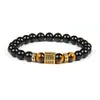 Men Gold Bracelet Wholesale Micro Pave Black Cz Hexagon Beaded Bracelets with 8mm Natural Black Onyx & Tiger Eye Stone Beads