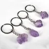 10Pcs 25mm-30mm Irregular Amethyst Stone Keychains Genuine Raw Rough Healing Crystal Point Gemstone Key Ring Natural Purple Quartz Key Chain