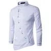 VISADA JAUNA 2018 Nova Moda Masculina Algodão Camisa de Manga Comprida Cor Sólida Camisas Slim Fit Homens Casual Vestido de Homem Irregular N8931