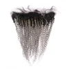 Fasci di capelli umani ricci crespi indiani grigio argento Ombre 3 pezzi con chiusura frontale in pizzo pieno # 1B / estensioni di trama di capelli vergini Ombre grigie