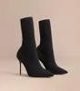 2018 New Women Pointed Toe Boots Knitting wool booties thin Heels 12cm Women party Shoes slip on mujer