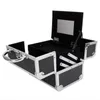 Fashion Cosmetic bag Portable Diamond Texture Aluminum Makeup Storage Bag with Mirror & Key Black