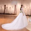 DHL Long Train Half Sleeve Embroidery Lace Wedding Dress 2017 New Arrival Sweep Brush Train Princess bride Gown Vestido De Noiva