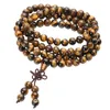 108 Tibétain Bouddhiste Mala Naturel Oeil De Tigre Gem Pierre Perle À Double Usage Collier Bracelet Enveloppé Bois Prière pour La Méditation