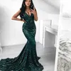 Djup V-Neck Long Prom Klänning Sparkling Sequined Mermaid Sweep Train Party Dress Sexig Wemen Formell Klänning Evening Kake Billiga Aftonklänningar