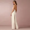 Elegant Office Jumpsuits Deep V-Neck Backless Evening Party Rompers Overaller för Kvinnor Långt brett Benbyxor Röda Bodysuits Fickor