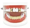 الهيب هوب مطلية بالذهب الفم GRILLZ مجموعة 2PCS واحدة أعلى 6 الأسنان أسفل الشواية مجموعة بالجملة