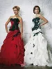 Black and Red Vintage Gothic Ball Gown Wedding Dresses Strapless Lace Appliques Taffeta Colorful Bridal Gowns Country Western Style