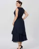 Cheap Navy Blue Mother Of The Bride Dresses With Jacket Tea Length A Line Mothers Formal Wear Plus Size Wedding Guest Dress