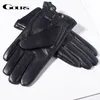 Wholesale-Gours Men's Genuine Leather Gloves Real Sheepskin Black Touch Screen Gloves Button Fashion Winter Warm Mittens New GSM050