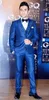 New Styles Peaked Lapel Royal Blue Groom Tuxedos Shiny Groomsman Men Formal Business Suits Men Prom Party Suit(Jacket+Pants+Tie+Vest) NO:889